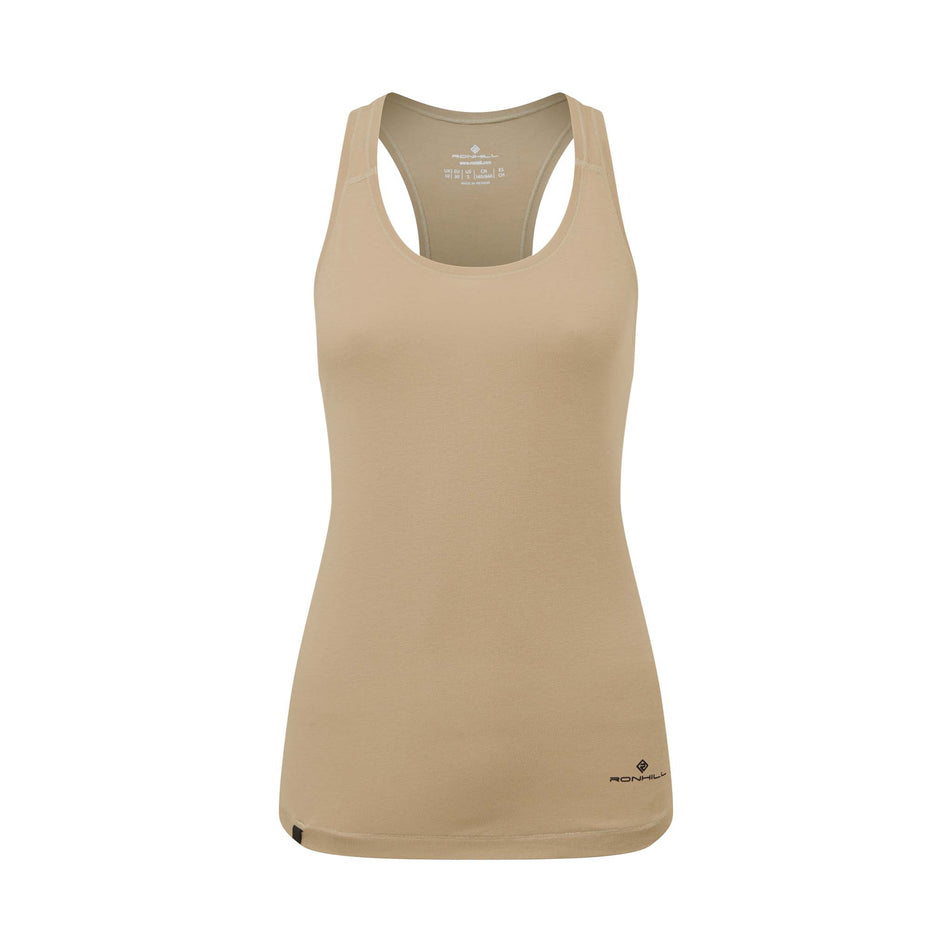 Front view of Ronhill Women's Life Tencel Running Vest in brown. (7746208039074)