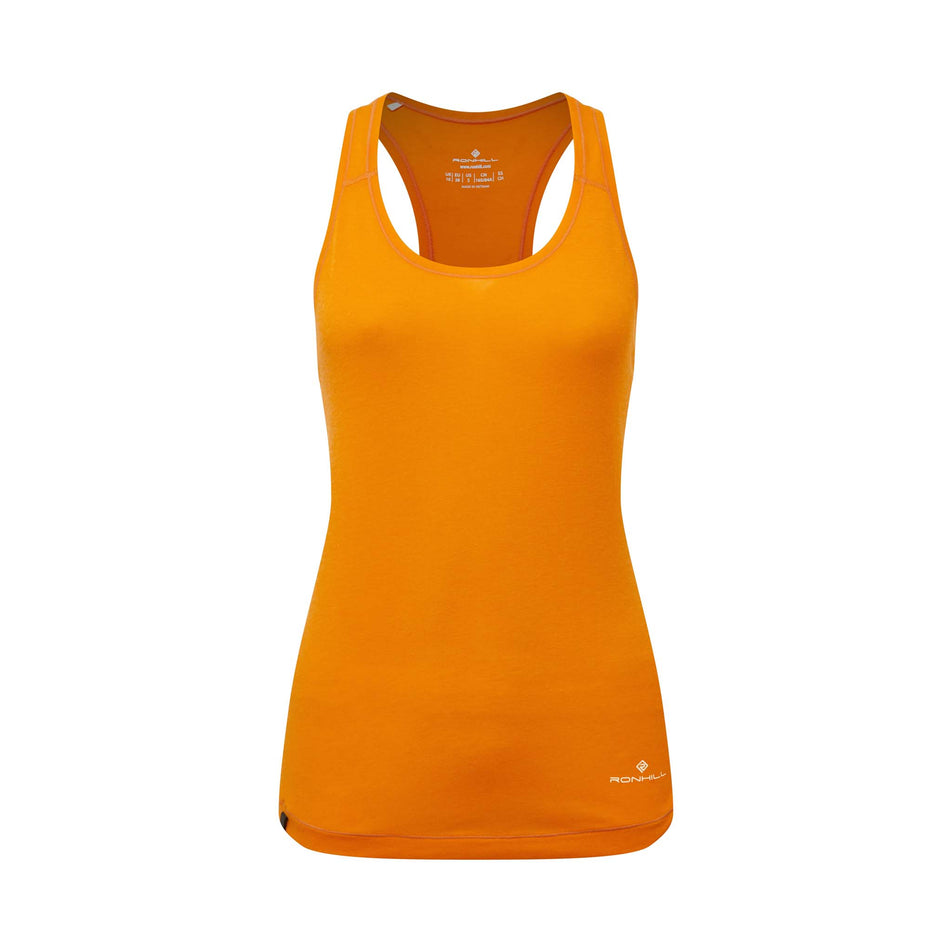 Front view of Ronhill Women's Life Tencel Running Vest in orange. (7749217517730)