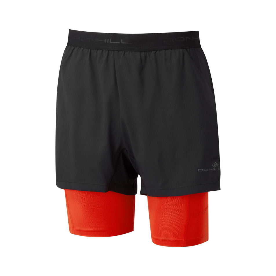 Front view of Ronhill Men's Tech Ultra Twin Running Short in black (7593460727970)