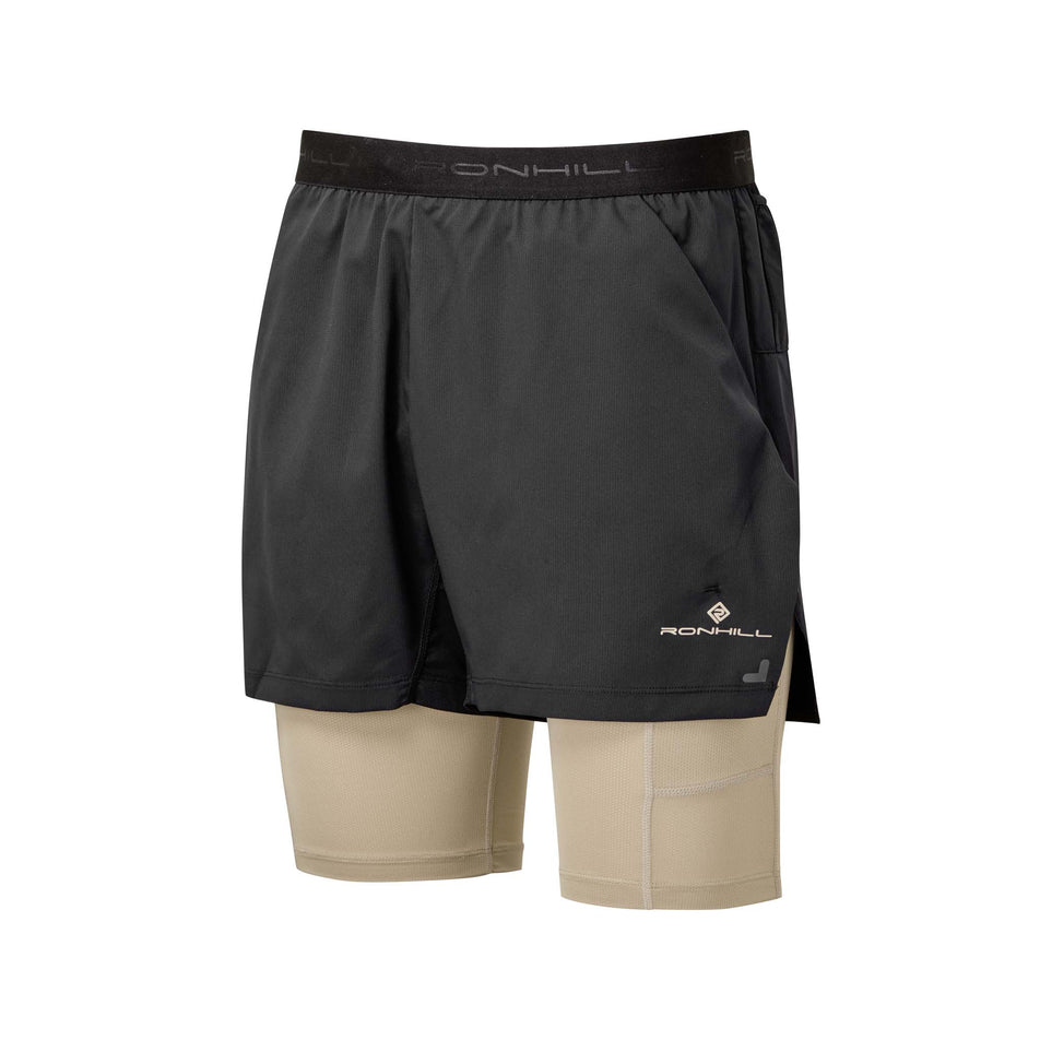 Front view of Ronhill Men's Tech Ultra Twin Running Short in black. (7744539099298)
