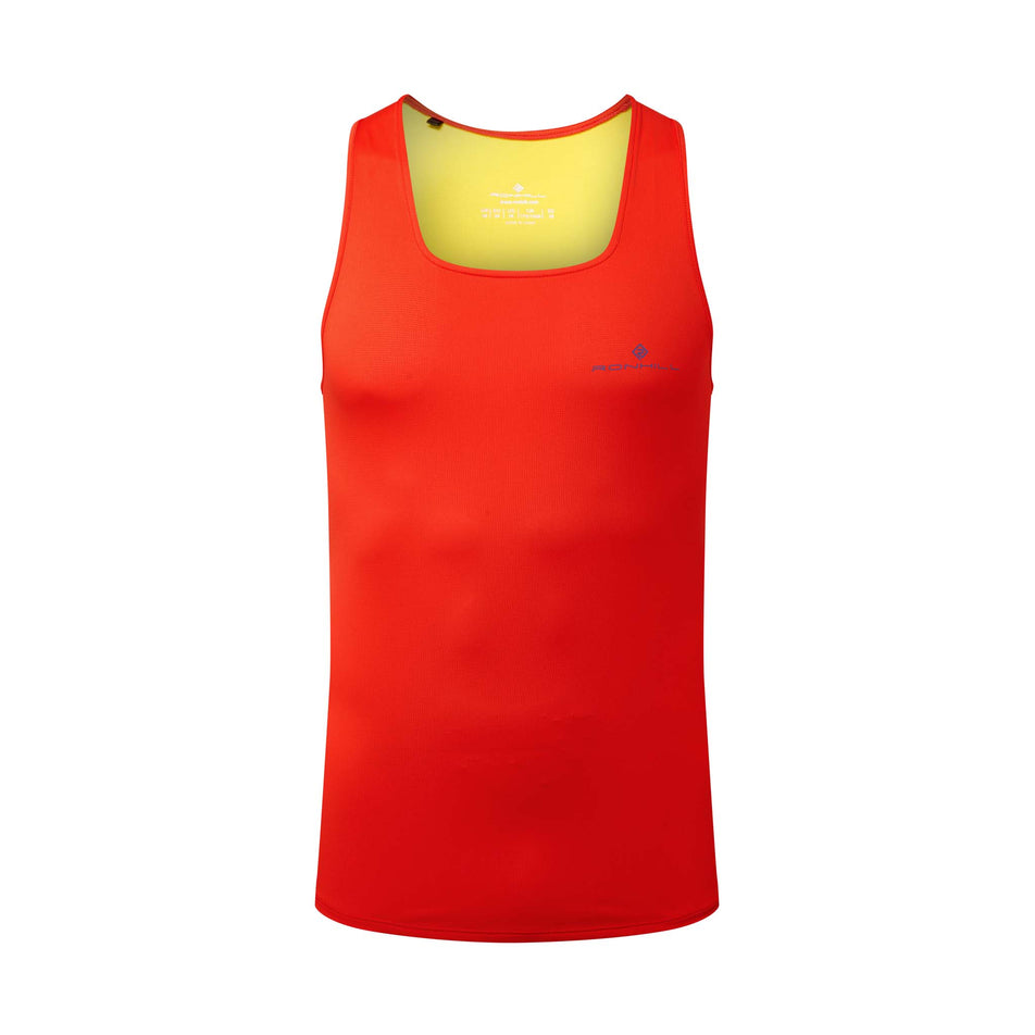 Front view of Ronhill Men's Tech Revive Racer Vest in red. (7743543967906)