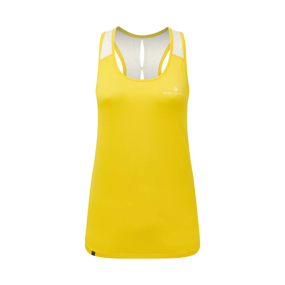 Front view of Ronhill Women's Tech Revive Racer Running Vest in yellow. (7739439055010)