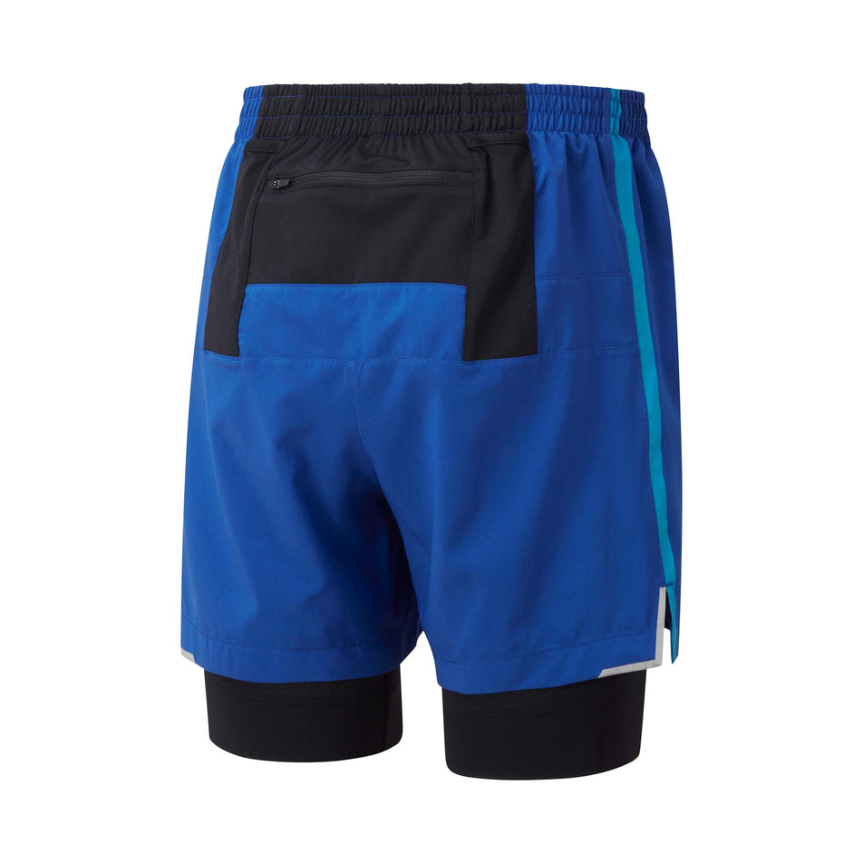 Rear view of Ronhill Men's Tech Marathon Twin Short in blue (7593490546850)