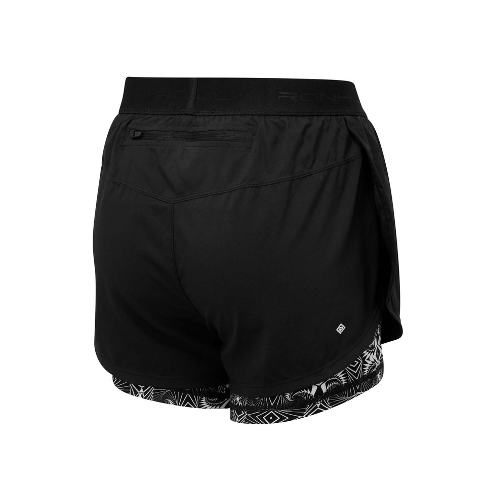 Rear view of Ronhill Women's Life Twin Running Short in black. (7749221187746)