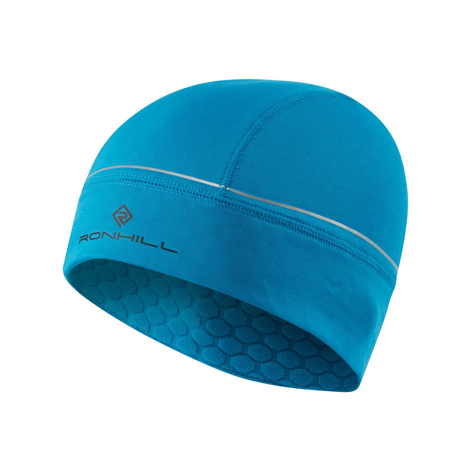 Front angled view of Ronhill Unisex Prism Running Beanie in blue (7602202869922)