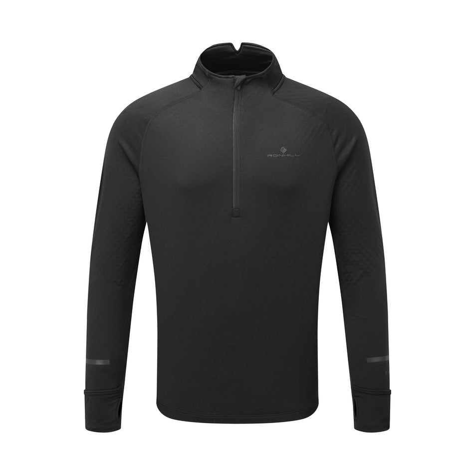 Front view of Ronhill Men's Tech Prism 1/2 Zip Running Tee in black (7593363472546)