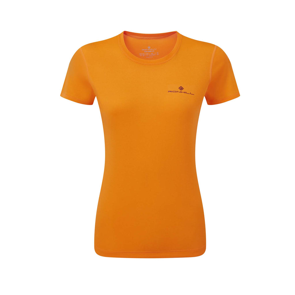 Front view of the Ronhill Women's Core S/S Running Tee in orange. (7579791196322)