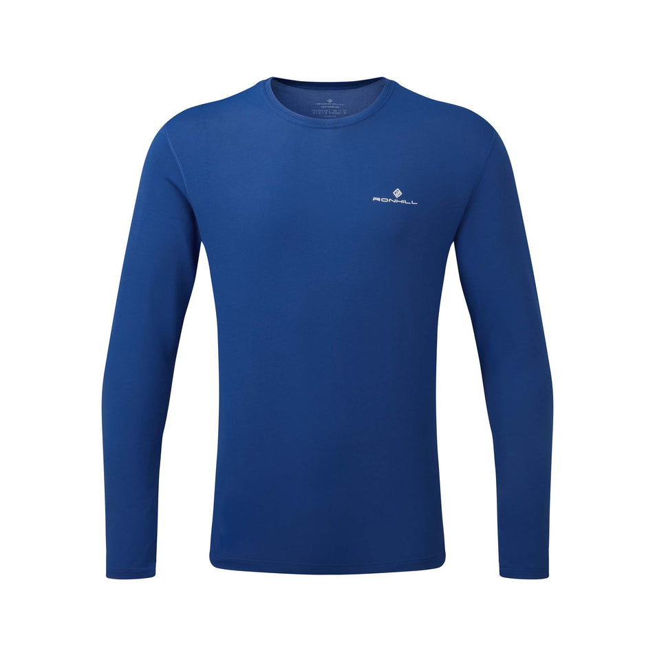 Front view of Ronhill Men's Core L/S Running Tee in blue (7574440378530)