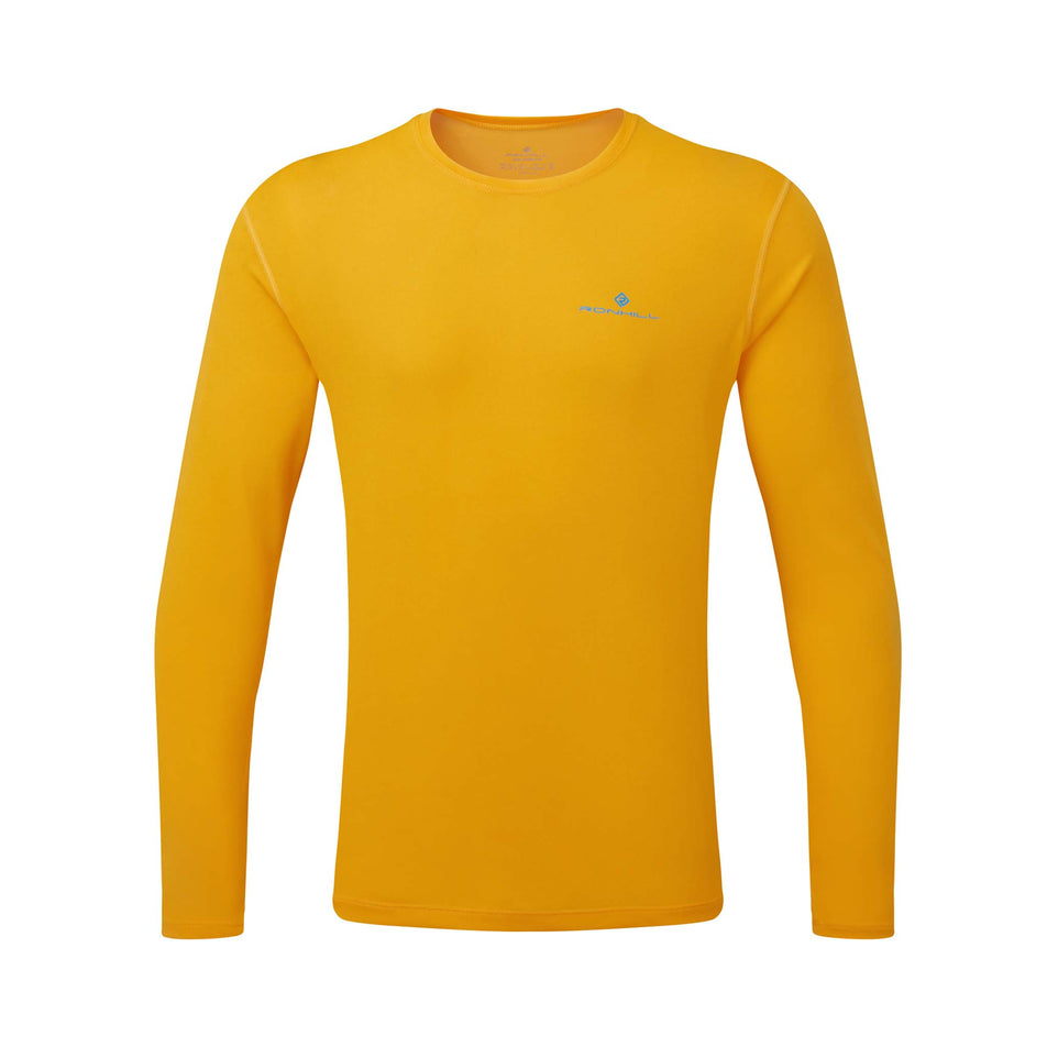 Front view of Ronhill Men's Core L/S Running Tee in orange. (7574015574178)