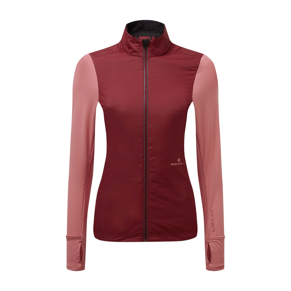 Front view of Ronhill Women's Tech Hyperchill Running Jacket in red (7572902183074)