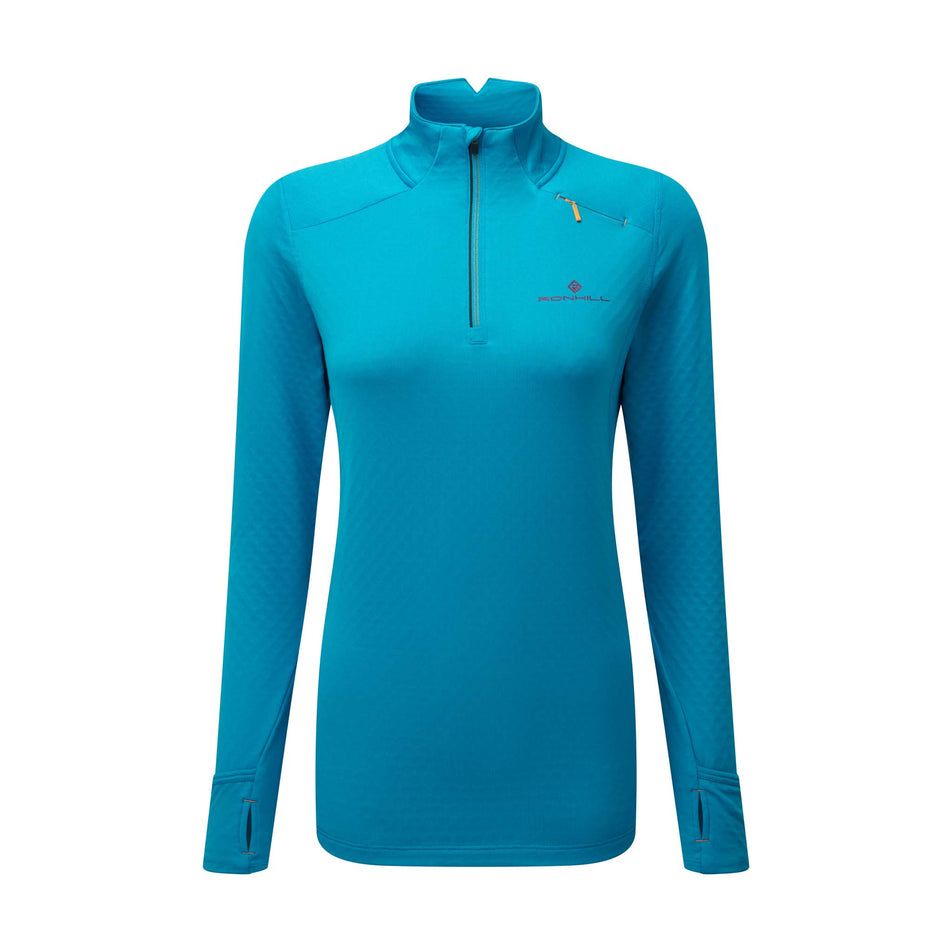 Front view of Ronhill Women's Tech Prism 1/2 Zip Running Tee in blue (7572876198050)