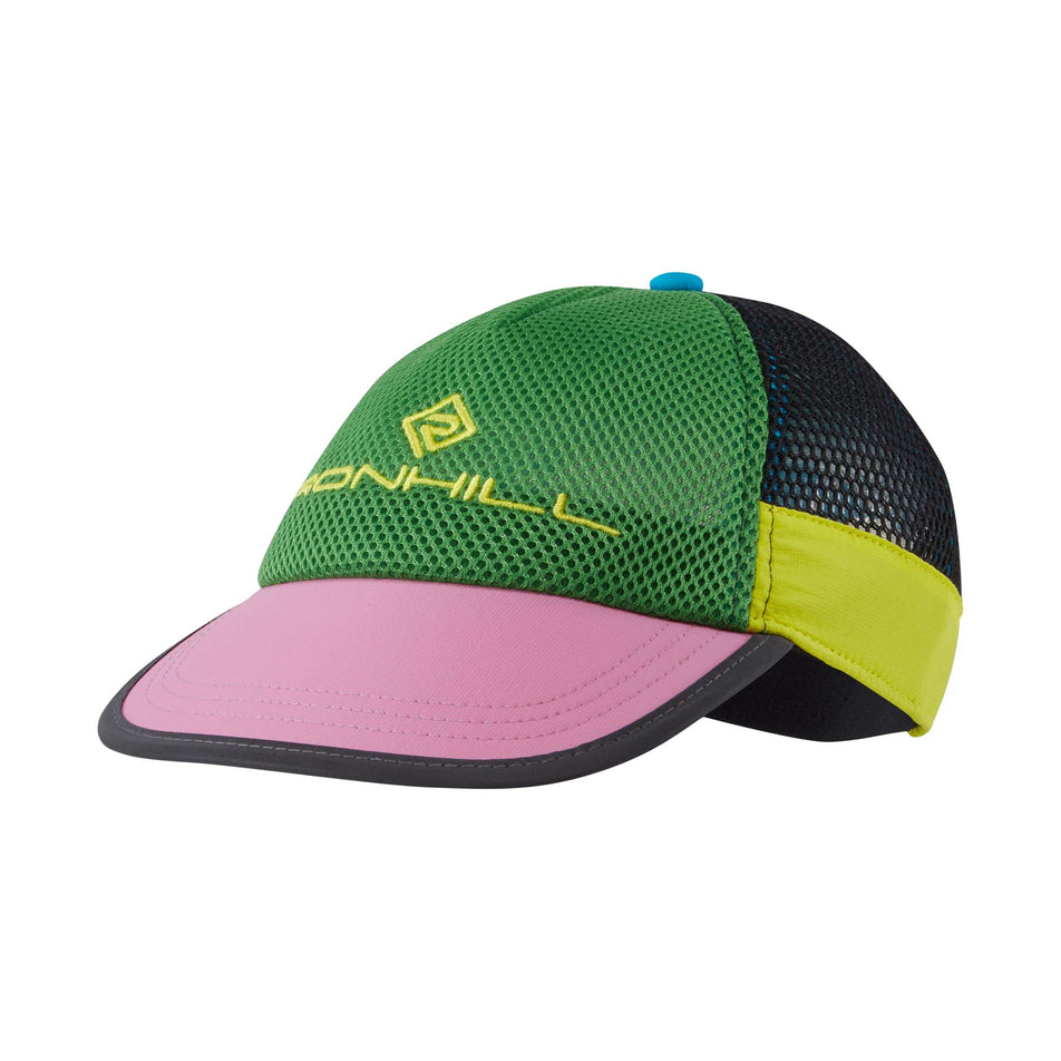 Front angled view of Ronhill Unisex Tribe Running Cap in green (7601598824610)