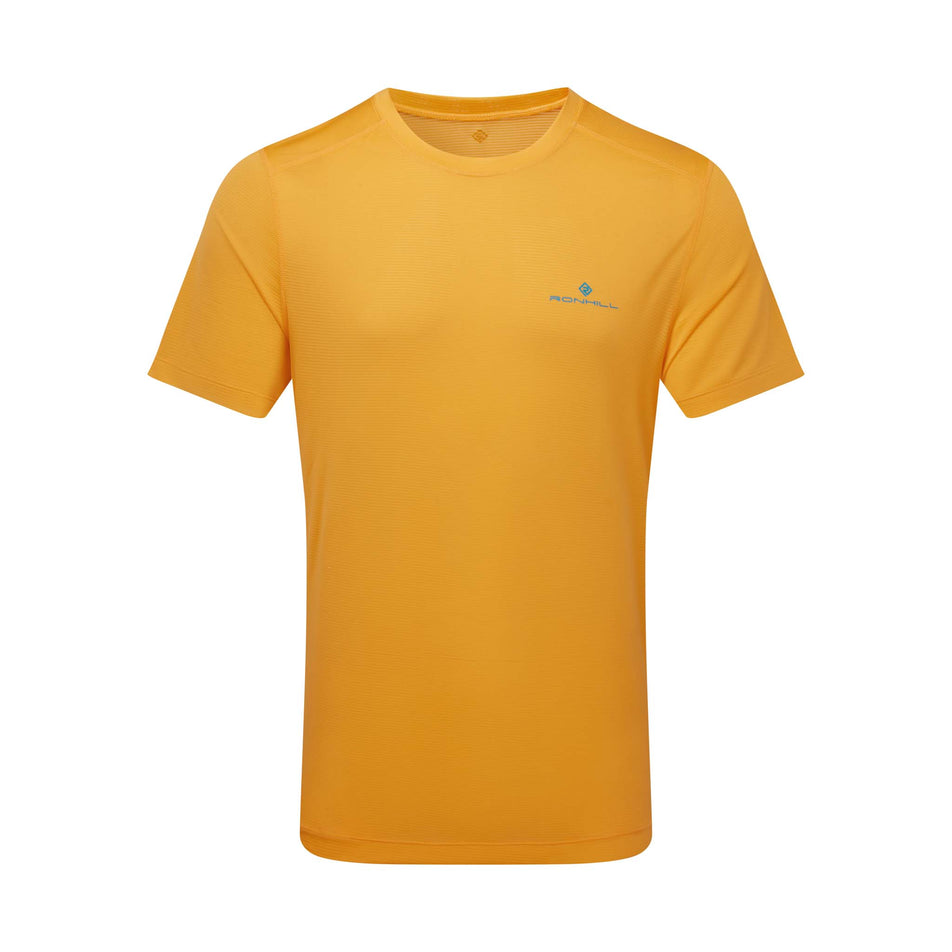 Front view of men's ronhill tech s/s running tee in yellow (7572974862498)