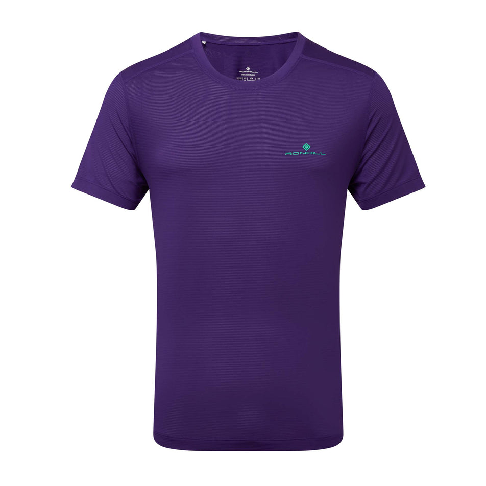 Front view of Ronhill Men's Tech S/S Running Tee in blue. (7743549440162)
