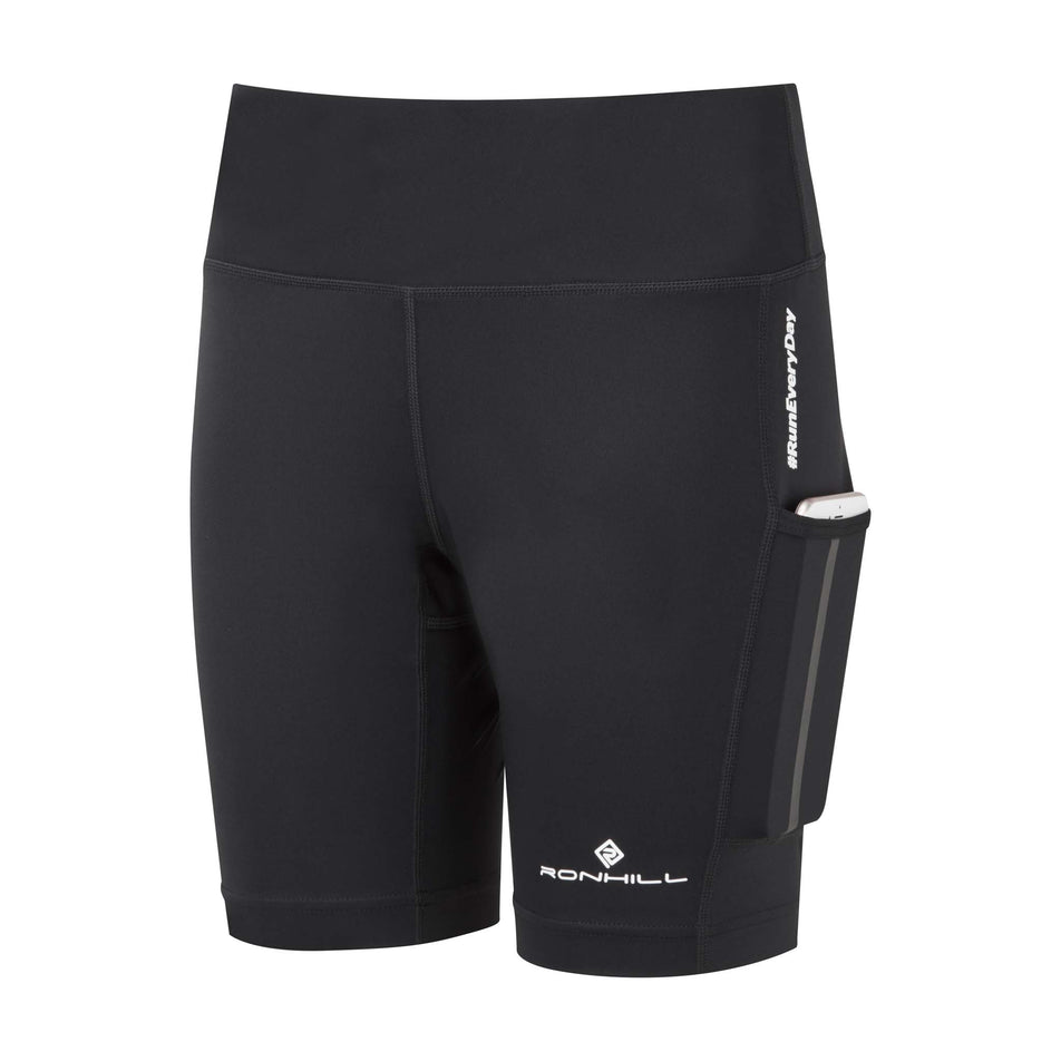 Front view of Ronhill Women's Tech Revive Stretch Running Short in black (7361699250338)