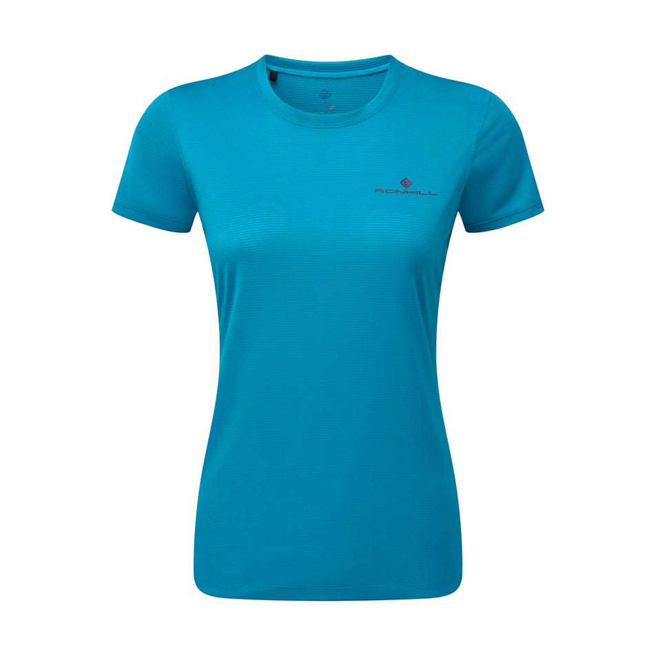 Front view of Ronhill Women's Tech S/S Running Tee in blue (7572866039970)