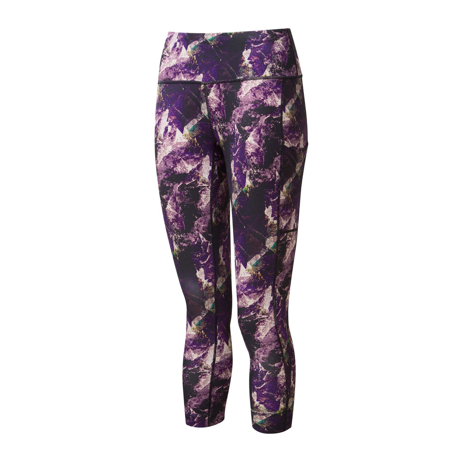 Front view of Ronhill Women's Life Crop Running Tight in purple. (7742594580642)