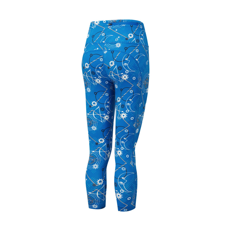 Rear view of Ronhill Women's Life Crop Tight in blue (7579966832802)
