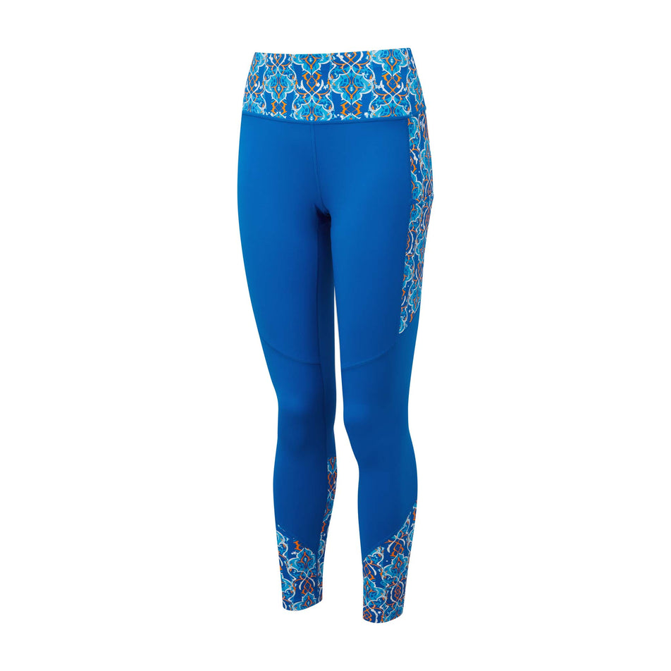 Front view of Ronhill Women's Life Satori Running Tight in blue (7579982823586)