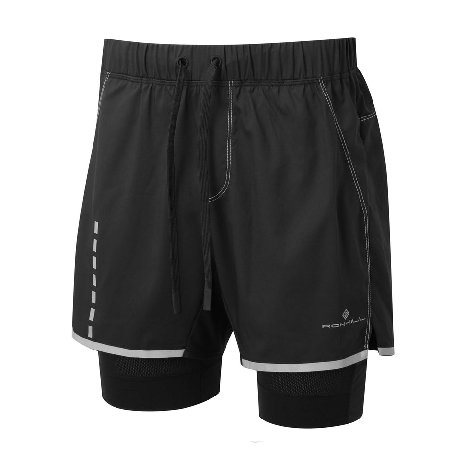 Front view of Ronhill Men's Tech Afterhours Running Twin Short in black (7574232334498)