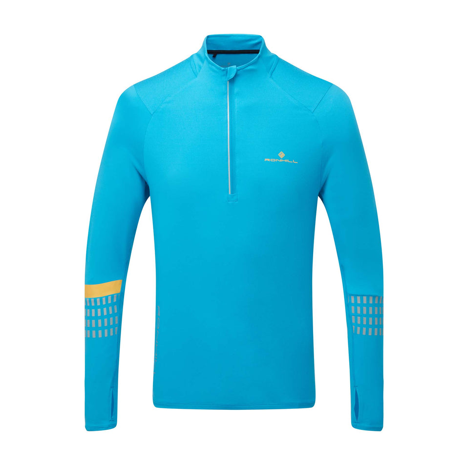 Front view of Ronhill Men's Tech Afterhours 1/2 Zip Running Tee in blue. (7574201630882)