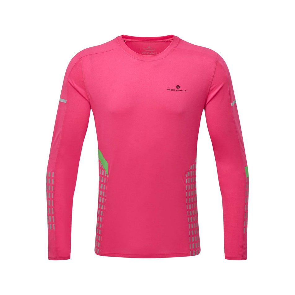Front view of Ronhill Men's Tech Afterhours L/S Running Tee in pink (7592229830818)