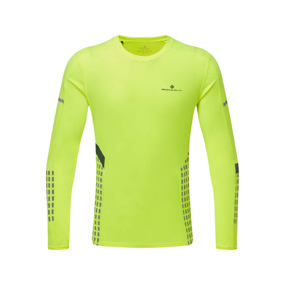 Front view of Ronhill Men's Tech Afterhours L/S Running Tee in yellow (7592225636514)