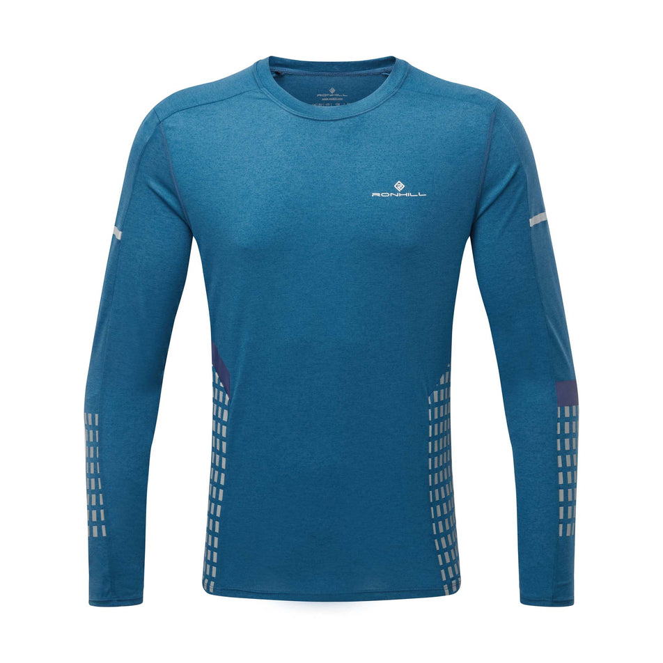 Front view of Ronhill Men's Tech Afterhours L/S Running Tee in blue (7574227058850)