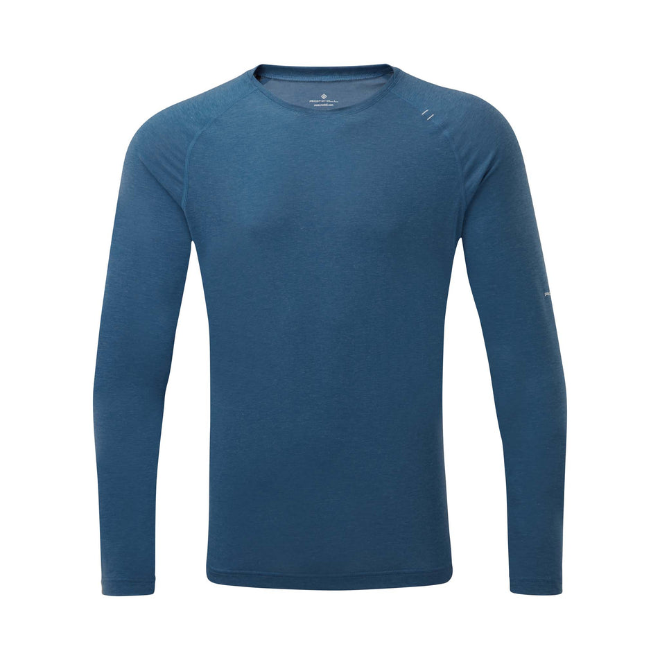 Front view of Ronhill Men's Life Tencel L/S Running Tee in blue (7593523478690)