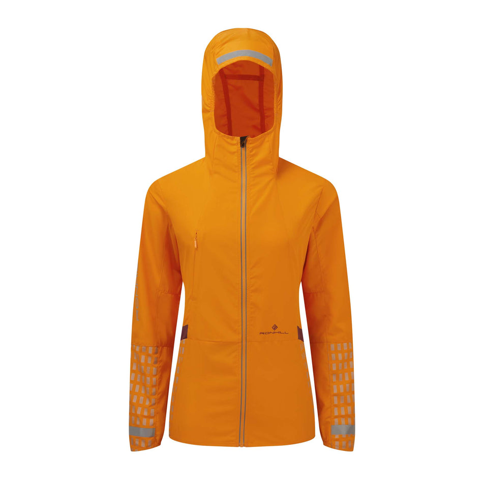 Front view of Ronhill Women's Tech Afterhours Running Jacket in orange (7572832125090)