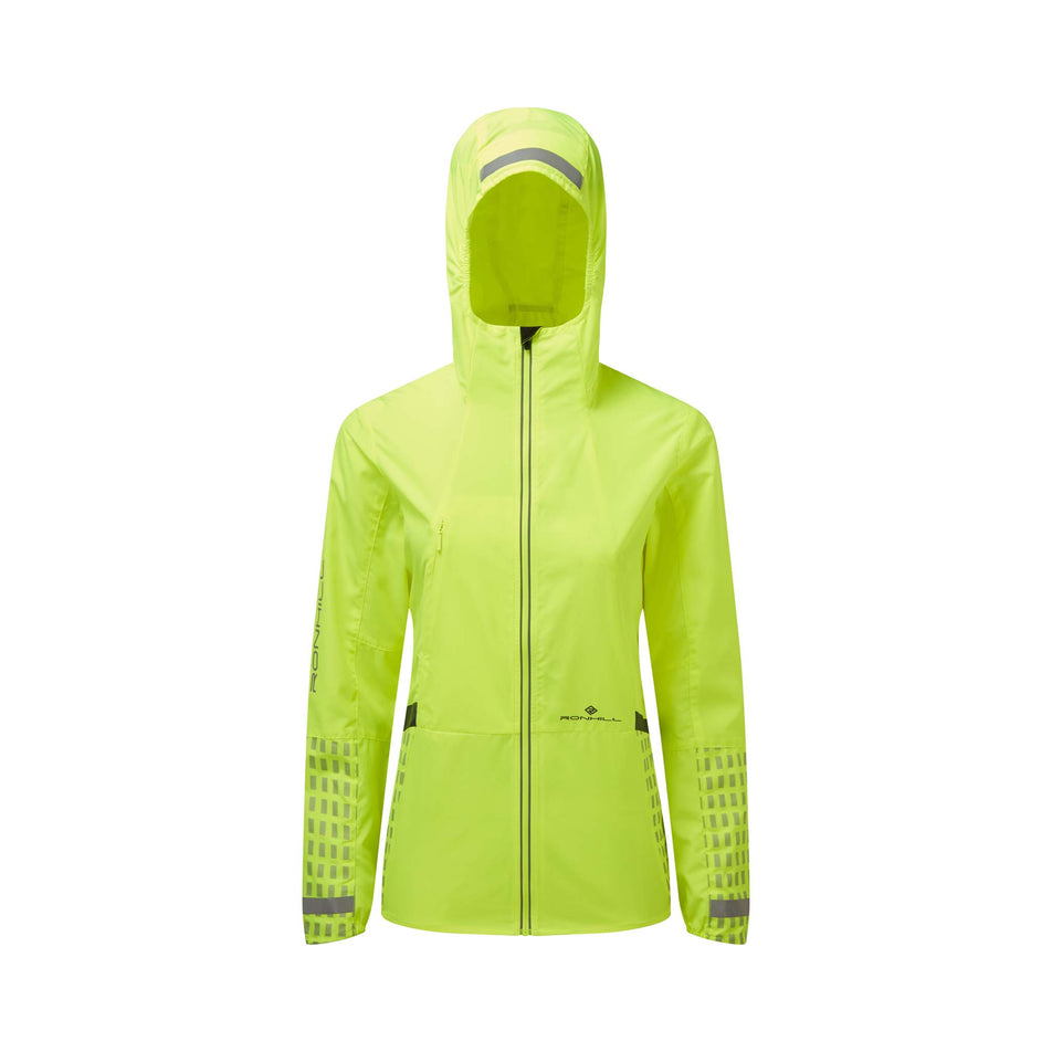 Front view of Ronhill Women's Tech Afterhours Running Jacket in yellow (7592118026402)