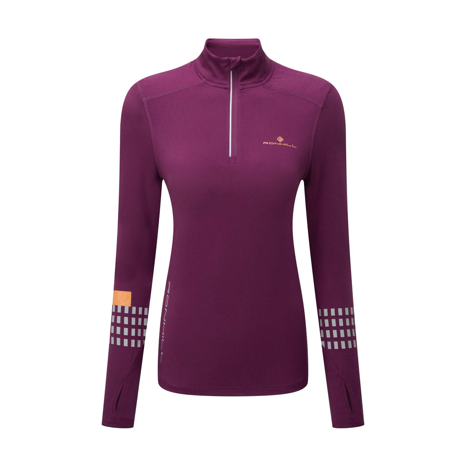 Front view of Ronhill Women's Tech Afterhours 1/2  Zip Running Tee in purple (7572860567714)