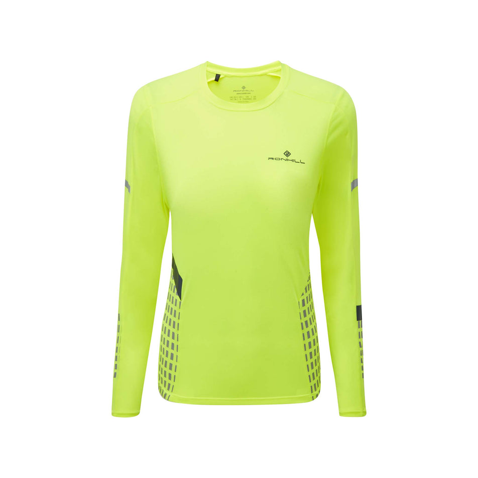 Front view of Women's Ronhill Tech Afterhours L/S Running Tee in yellow (7592154792098)