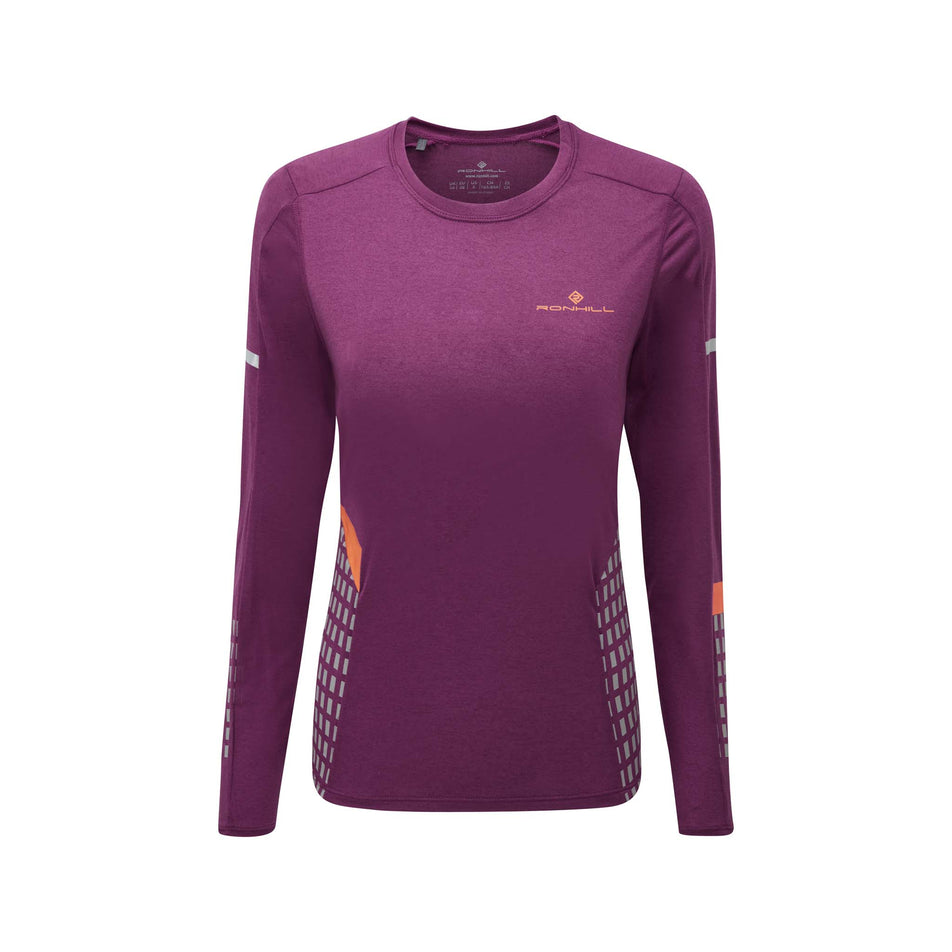 Front view of Ronhill Women's Tech Afterhours L/S Running Tee in purple (7592144076962)