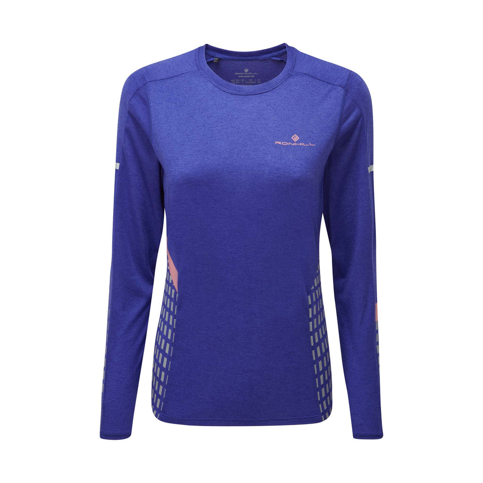 Front view of Ronhill Women's Tech Afterhours L/S Running Tee in blue (7572863811746)