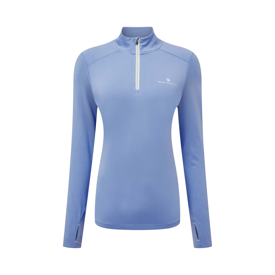 Front view of Ronhill Women's Life Practice 1/2 Zip Tee in blue. (7742592188578)