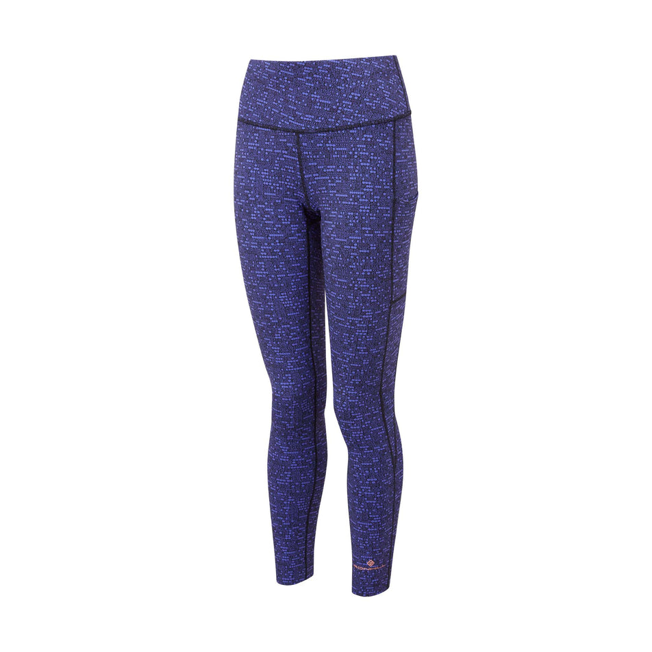 Front view of Ronhill Women's Life Deluxe Running Tight in blue. (7572950646946)