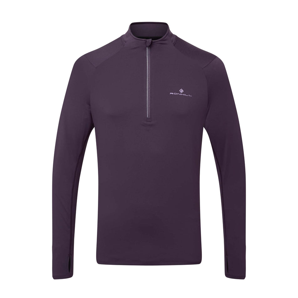 Front view of Ronhill Men's Life Practice 1/2 Zip Running Tee in purple. (7743623823522)