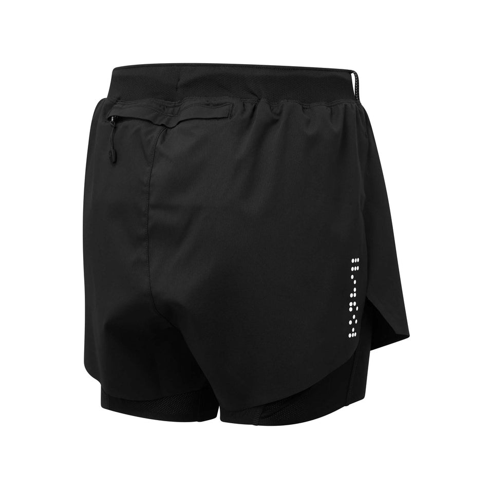 Rear view of Ronhill Women's Tech Distance Twin Running Short in black. (7739436073122)