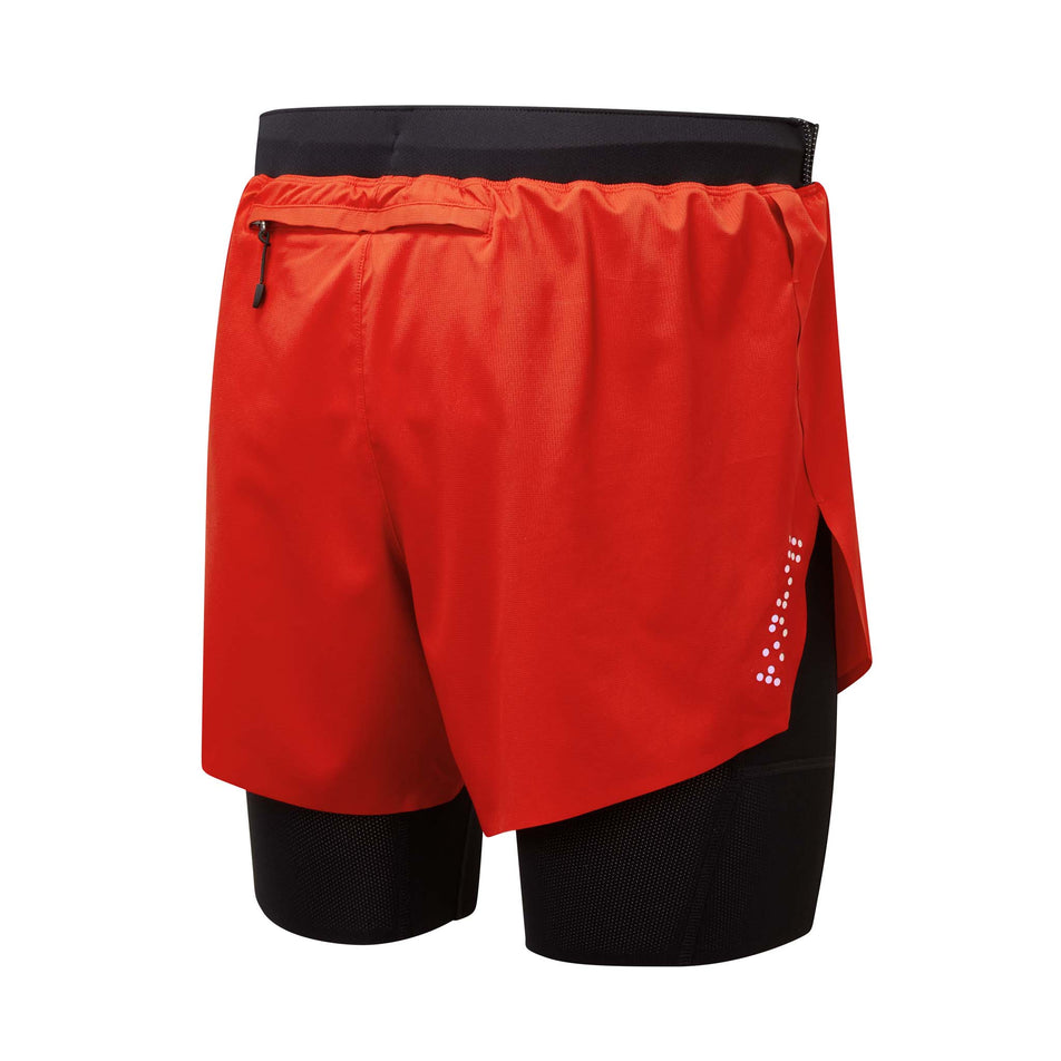 Rear view of Ronhill Men's Tech Diistance Twin Running Short in red. (7742687084706)