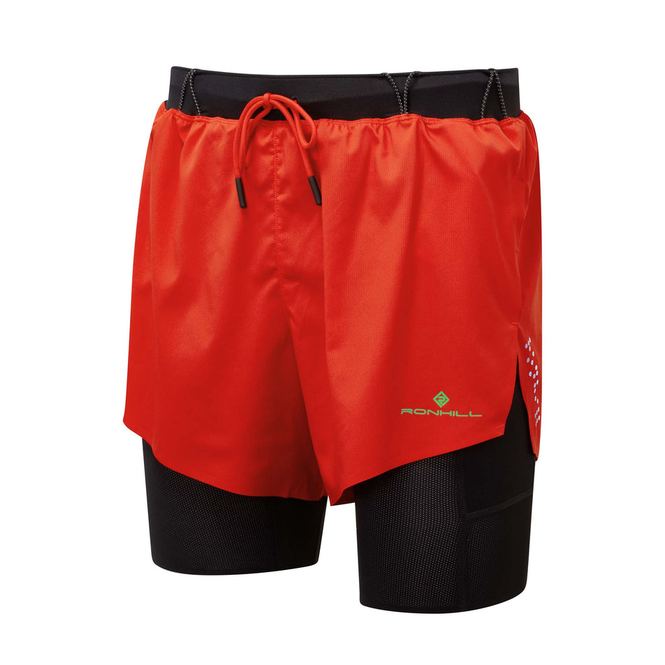 Front view of Ronhill Men's Tech Diistance Twin Running Short in red. (7742687084706)