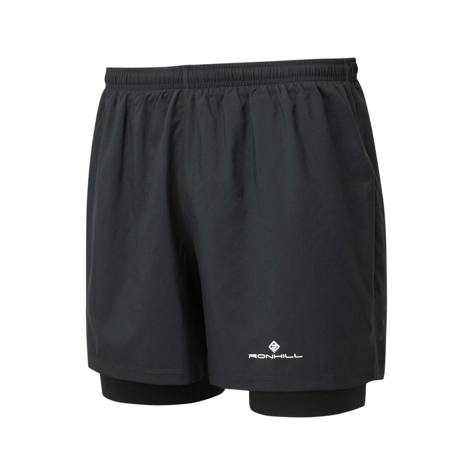 Front view of Ronhill Men's Core Twin Short in black. (7742704091298)