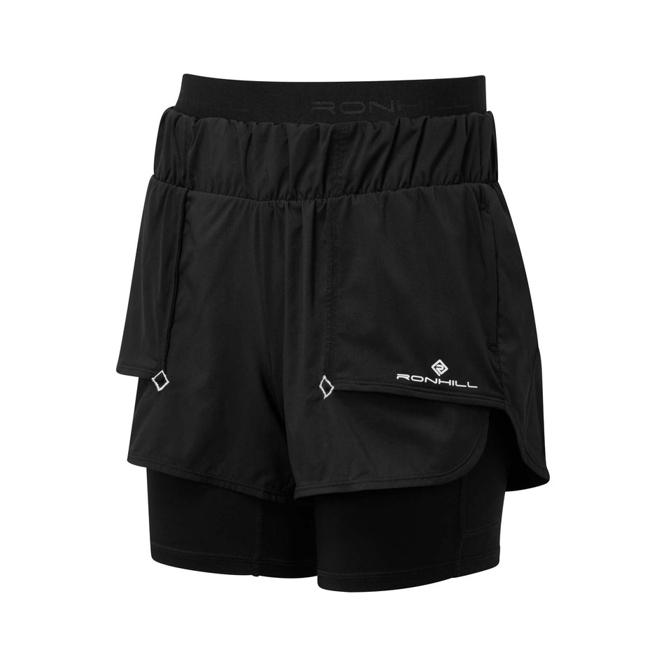 Front view of Ronhill Women's Tech Twin Running Short in black. (7739497250978)