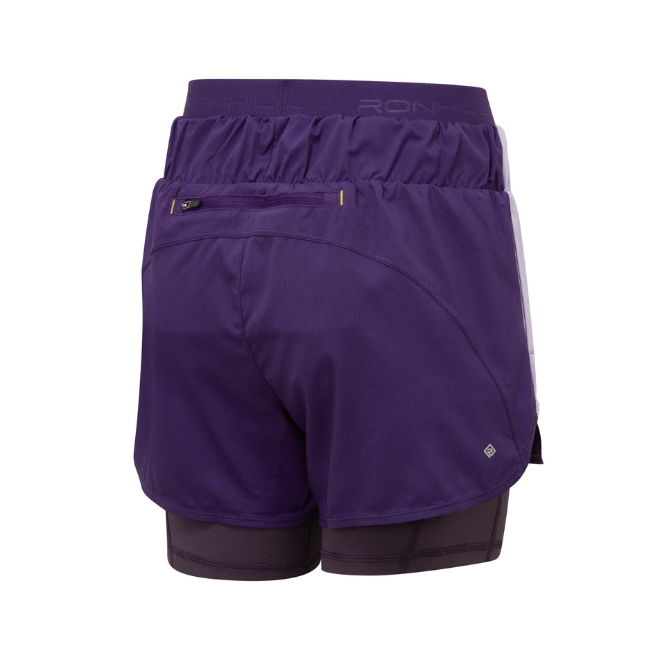 Rear view of Ronhill Women's Tech Twin Running Short in purple. (7744877854882)