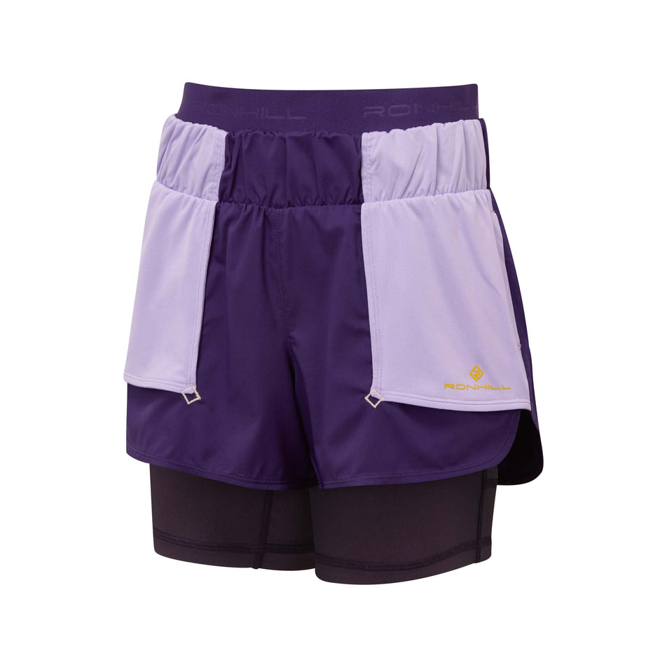 Front view of Ronhill Women's Tech Twin Running Short in purple. (7744877854882)