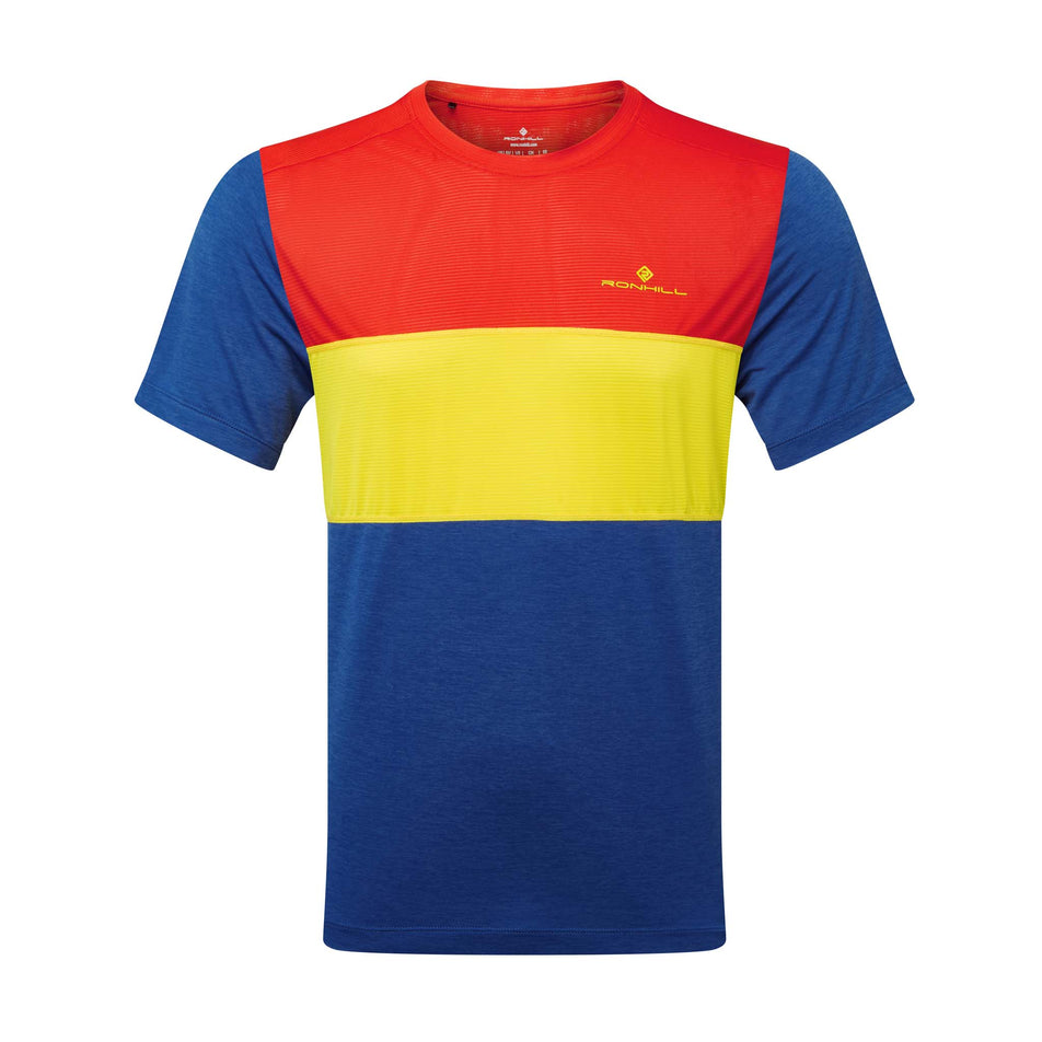 Front view of Ronhill Men's Tech Trio S/S Running Tee in blue. (7743546785954)