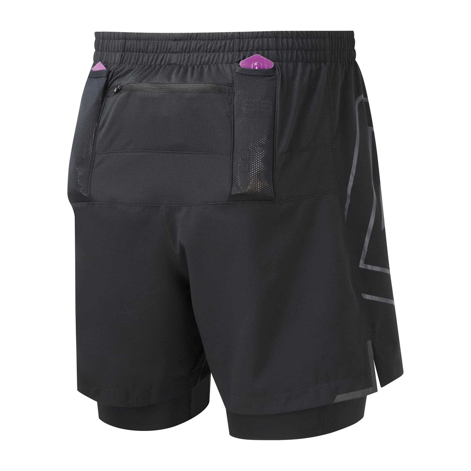 Rear view of Ronhill Men's Tech Marathon Twin Short in black (6905499779234)