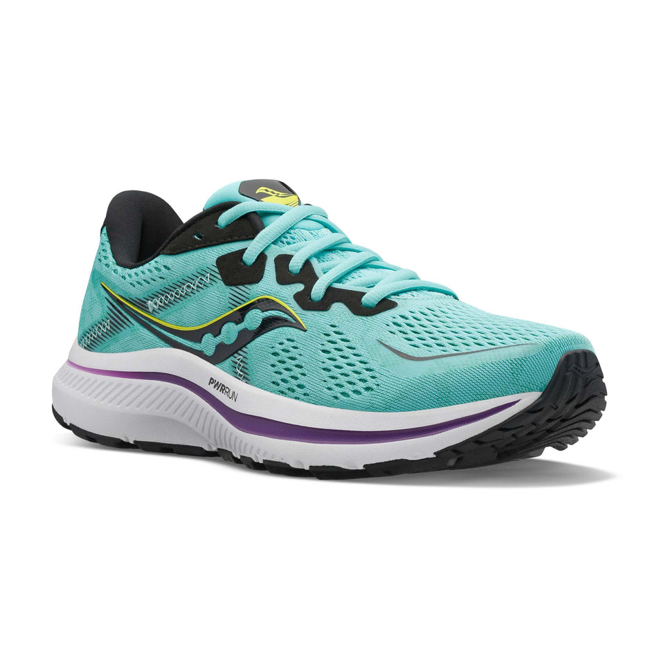 Anterior angled view of women's saucony omni 20 running shoes (7239080640674)