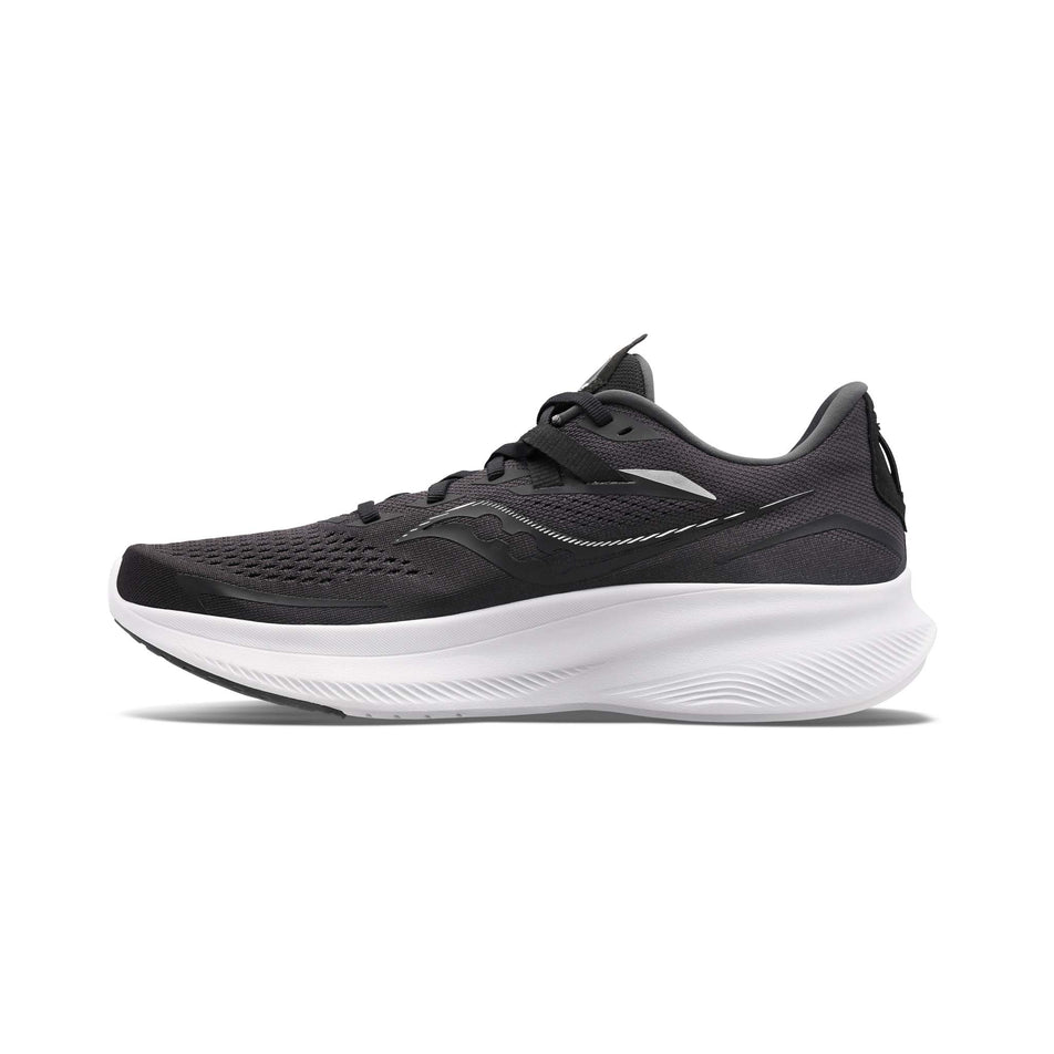 Right shoe medial view of Saucony Women's Ride 15 Running Shoes in black (7691818008738)