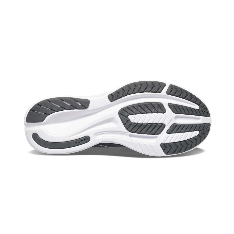 Right shoe outsole view of Saucony Women's Ride 15 Running Shoes in black (7691818008738)